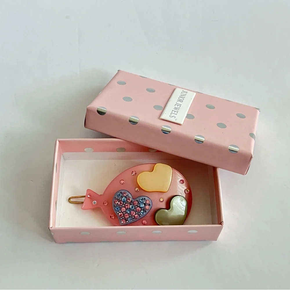 Vintage Y2K Pink Balloon Heart Clip with Multicolor Heart Accent